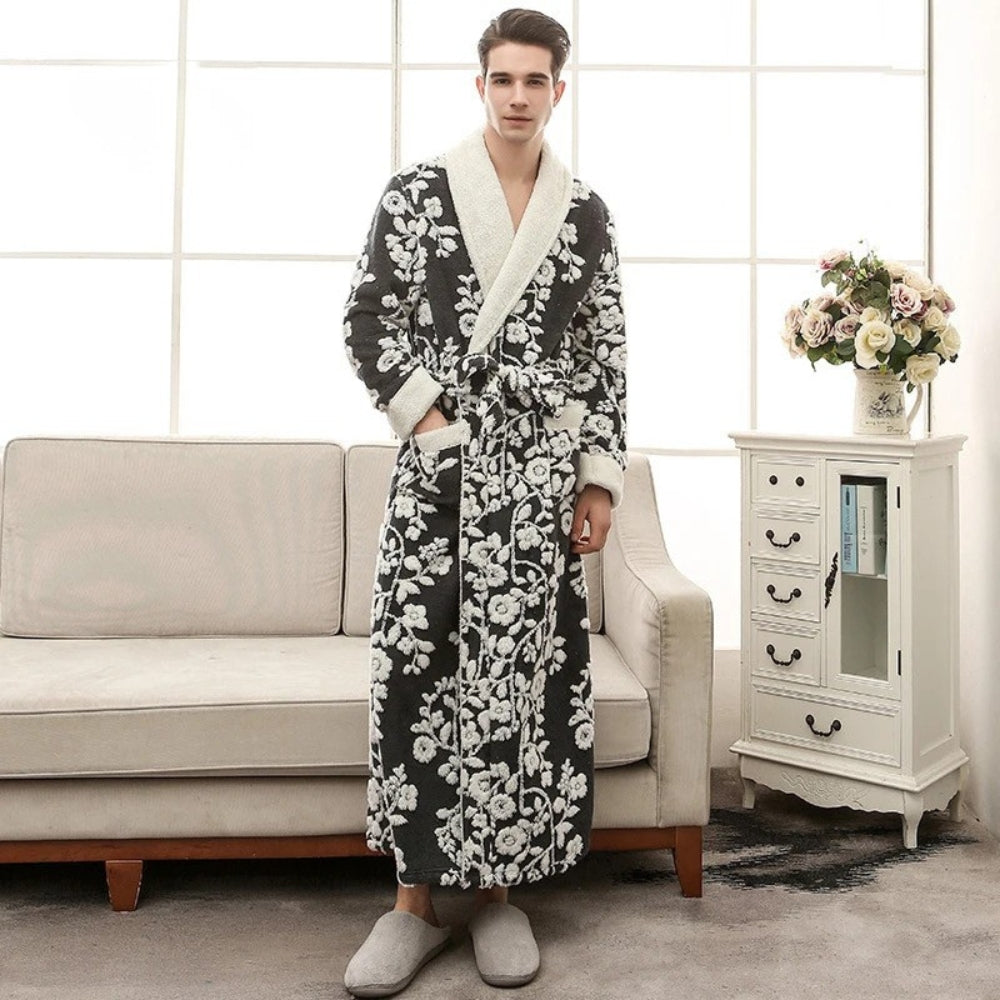 Peignoir Polaire Homme Long Fleuri