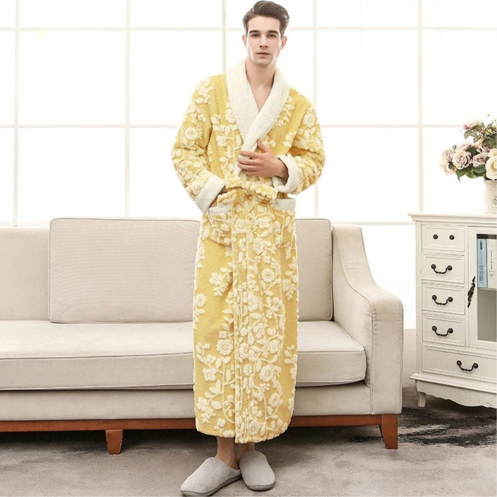 Peignoir Polaire Homme Long Fleuri