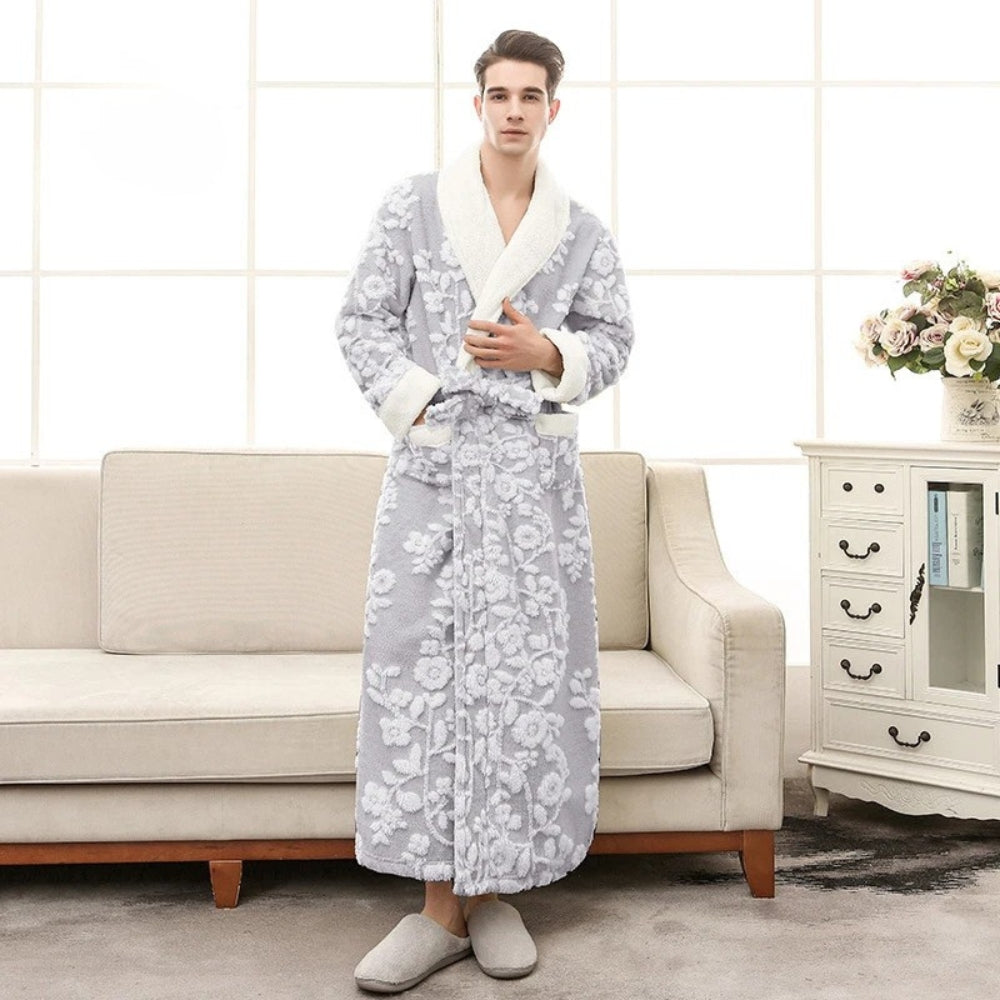 Peignoir Polaire Homme Long Fleuri