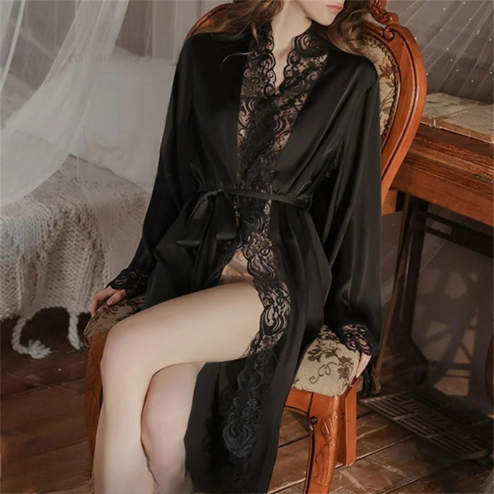 Peignoir Satin Femme Long Dentelle