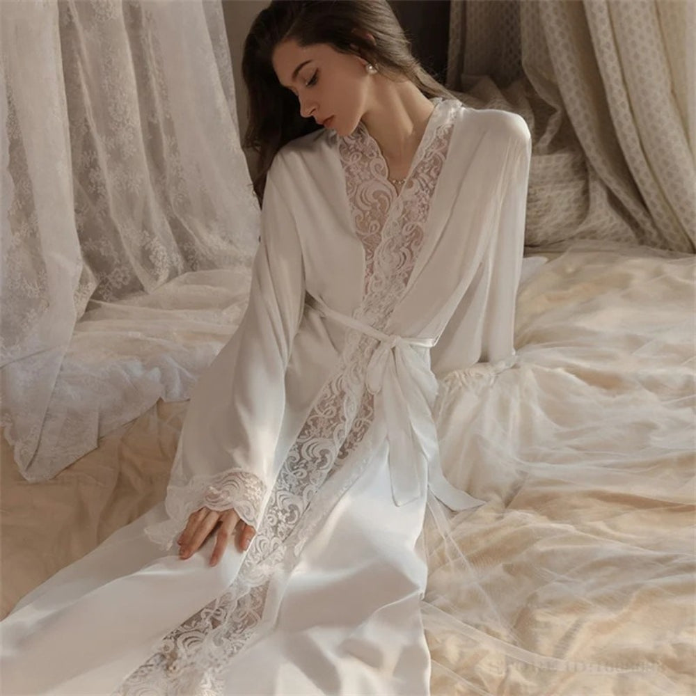 Peignoir Satin Femme Long Dentelle