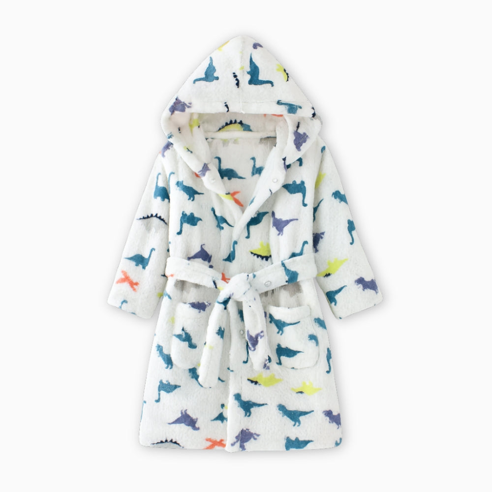 Peignoir Polaire Enfant Dinosaure Blanc