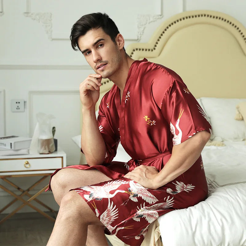 Peignoir Luxe Homme Satin Oiseau