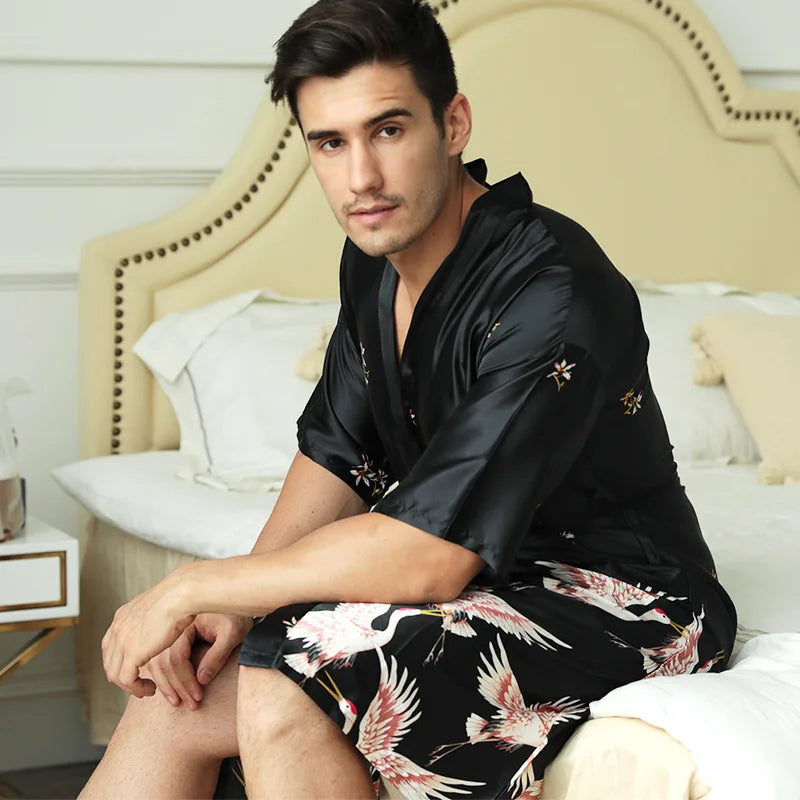 Peignoir Luxe Homme Satin Oiseau