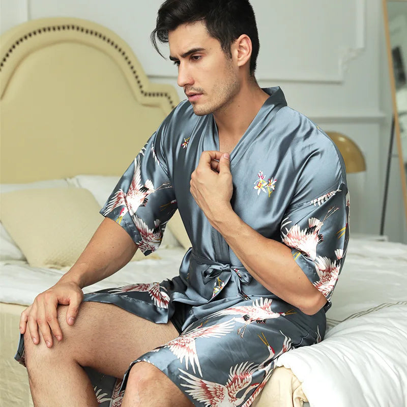 Peignoir Luxe Homme Satin Oiseau