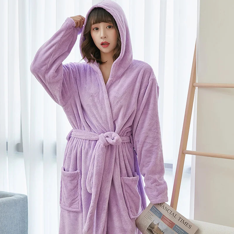 Peignoir Polaire Femme Doux à Capuche