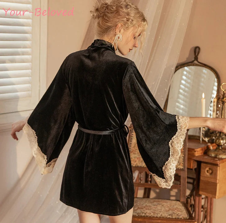 Peignoir Luxe Femme Velours Court