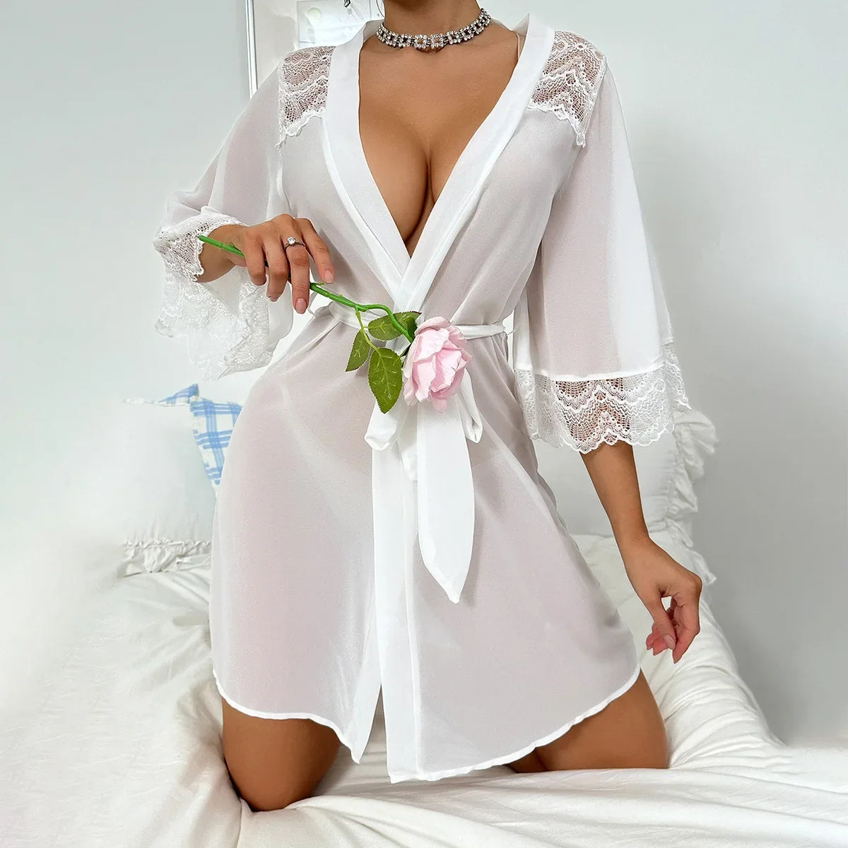 Peignoir Satin Femme Dentelle