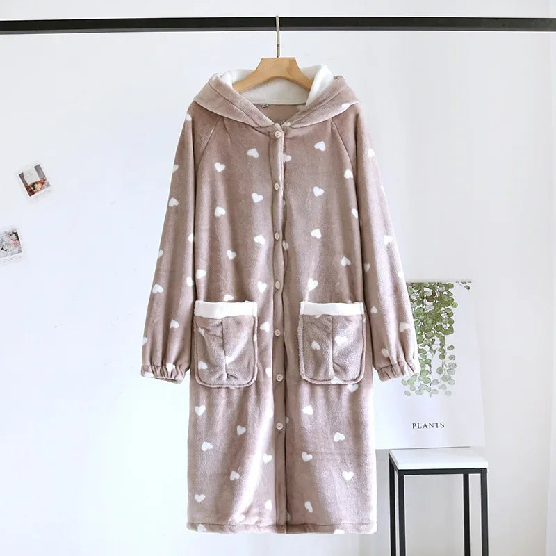 Peignoir Polaire Femme Chaud à Capuches