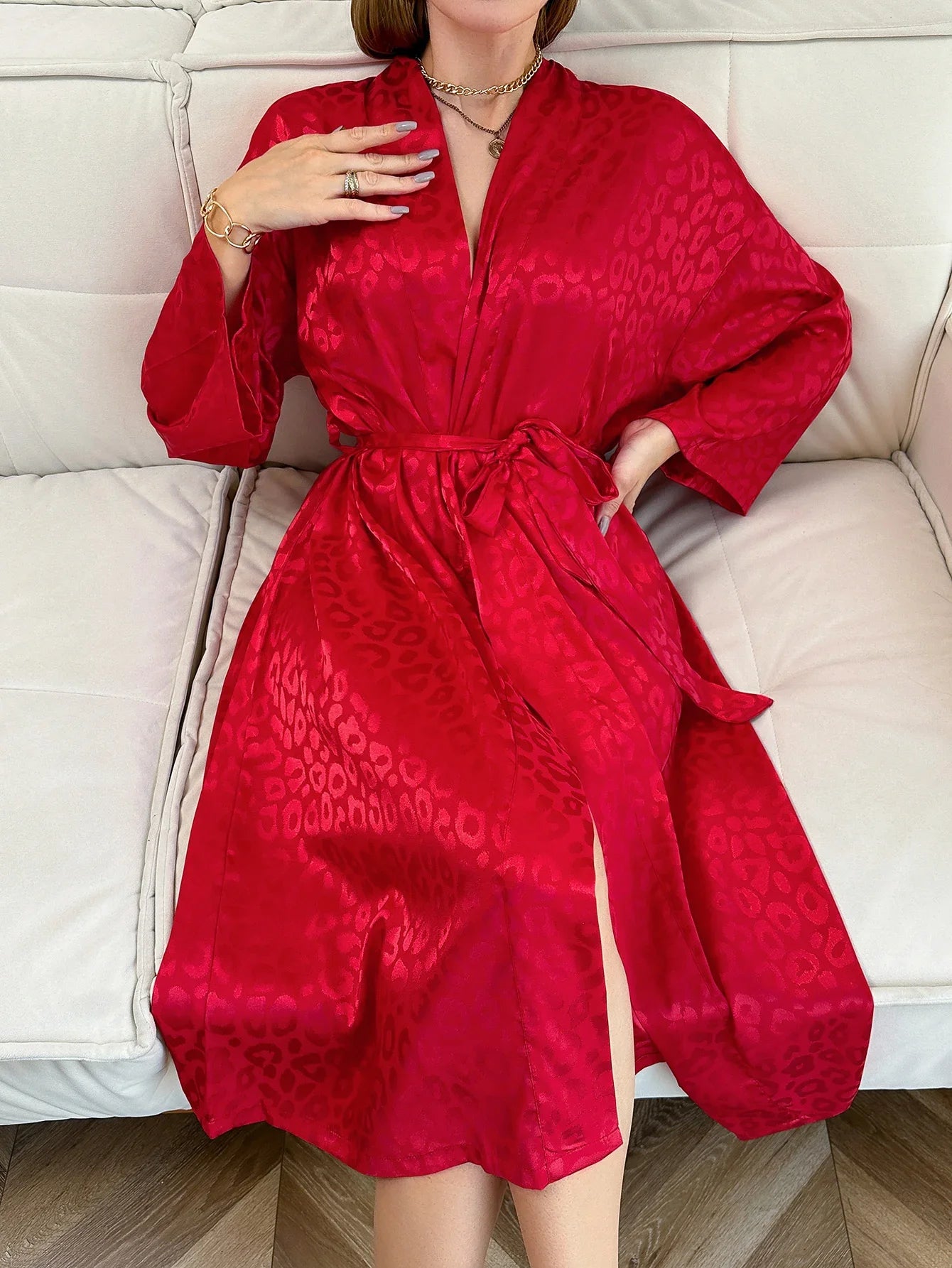Peignoir Satin Femme Motif Léopard