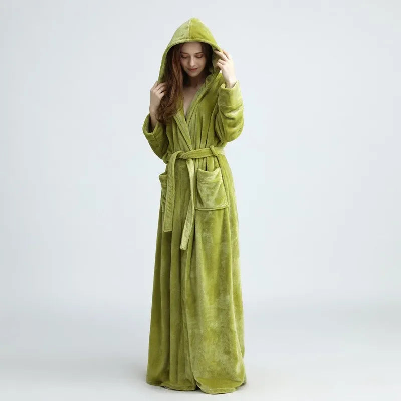 Peignoir Polaire Femme Long avec Capuche