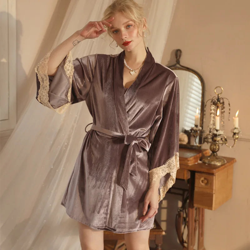 Peignoir Luxe Femme Velours Court