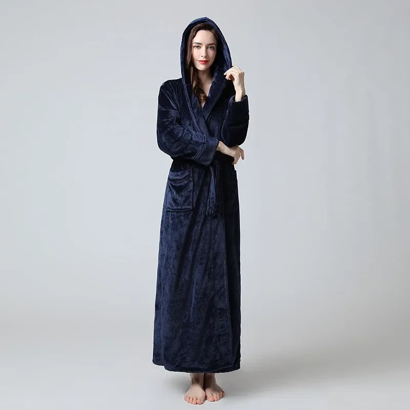 Peignoir Polaire Femme Long avec Capuche