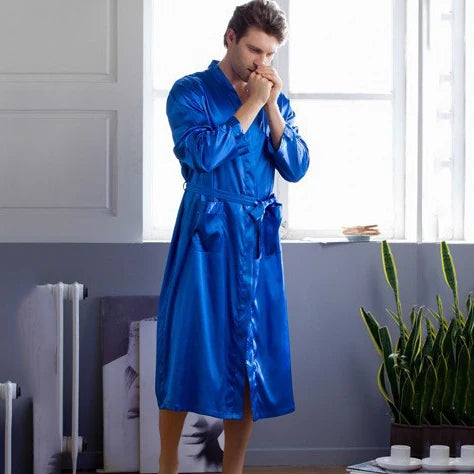 Peignoir Luxe Homme Satin Uni Long