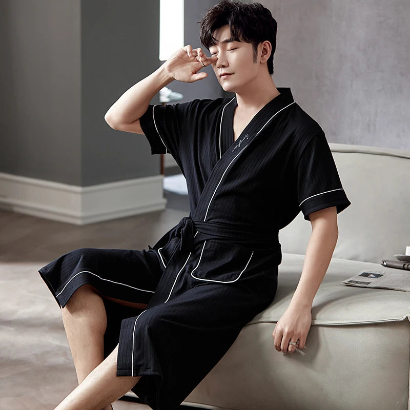 Peignoir Luxe Homme Manches Courte Uni Léger