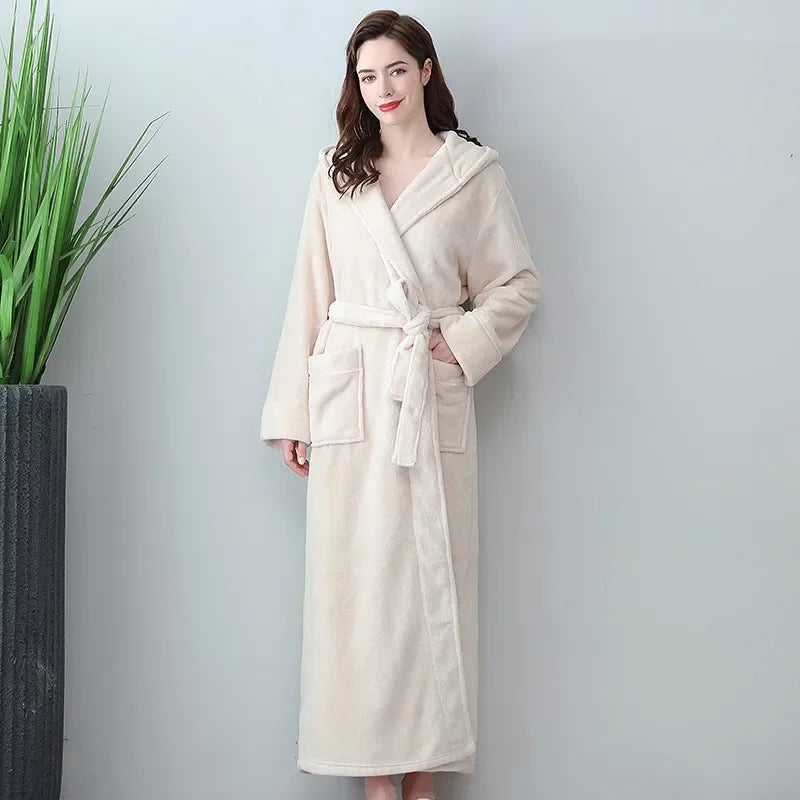 Peignoir Polaire Femme Long avec Capuche