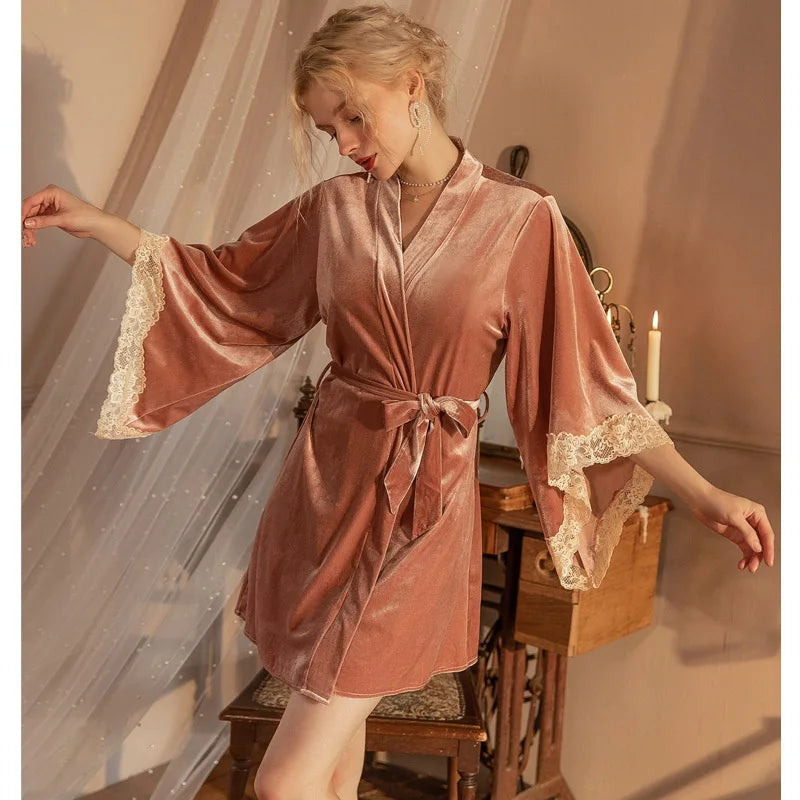 Peignoir Luxe Femme Velours Court