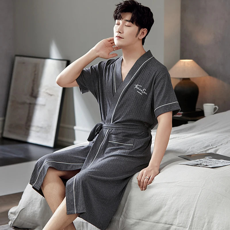 Peignoir Luxe Homme Manches Courtes Élégant Uni