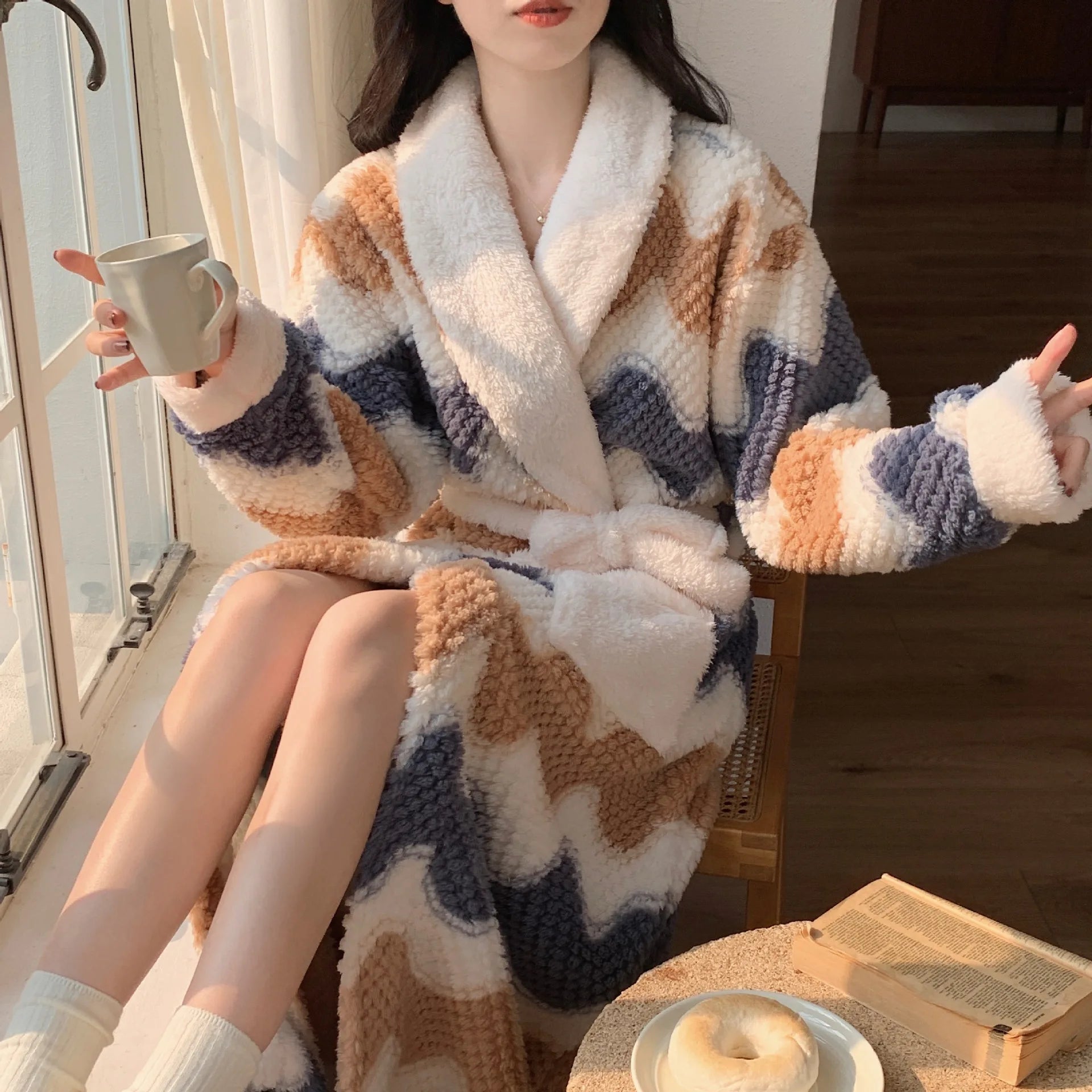 Peignoir Polaire Femme Chaud à Motifs