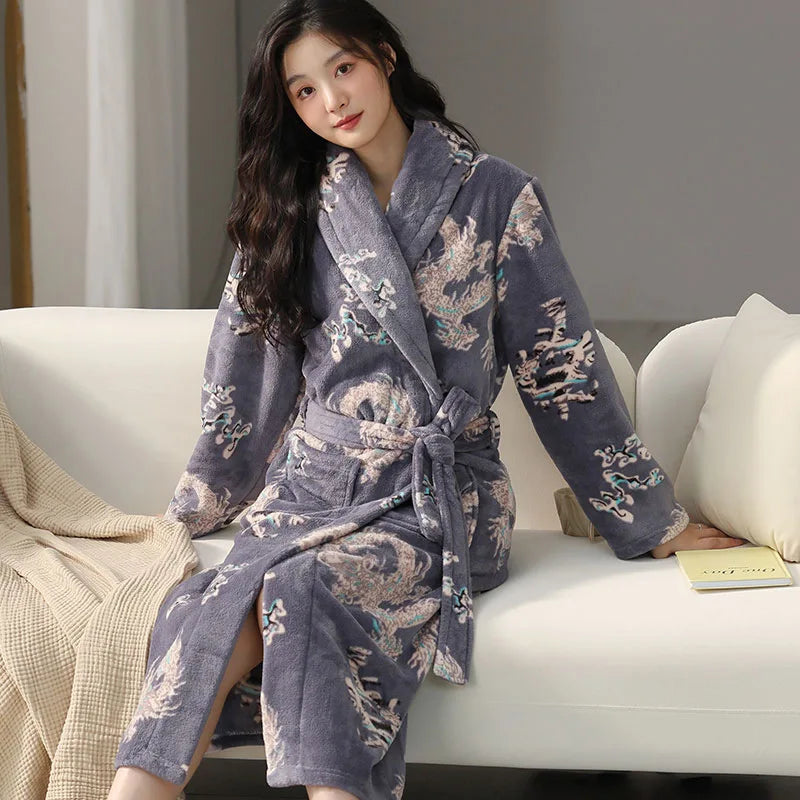 Peignoir Polaire Femme Gris Dragon