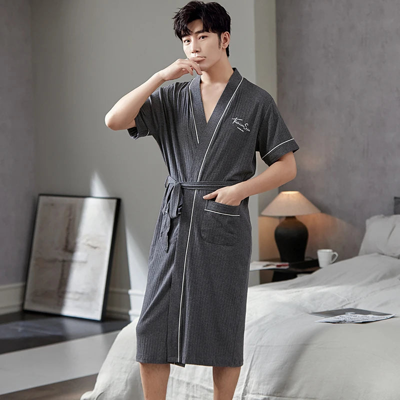 Peignoir Luxe Homme Manches Courtes Élégant Uni