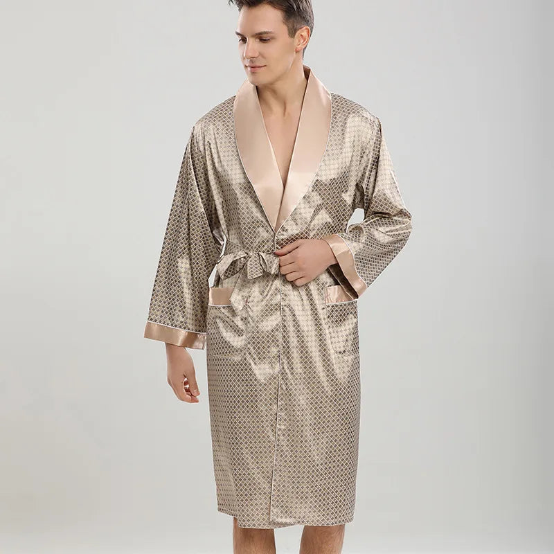 Peignoir Luxe Homme Satin à Motifs Or
