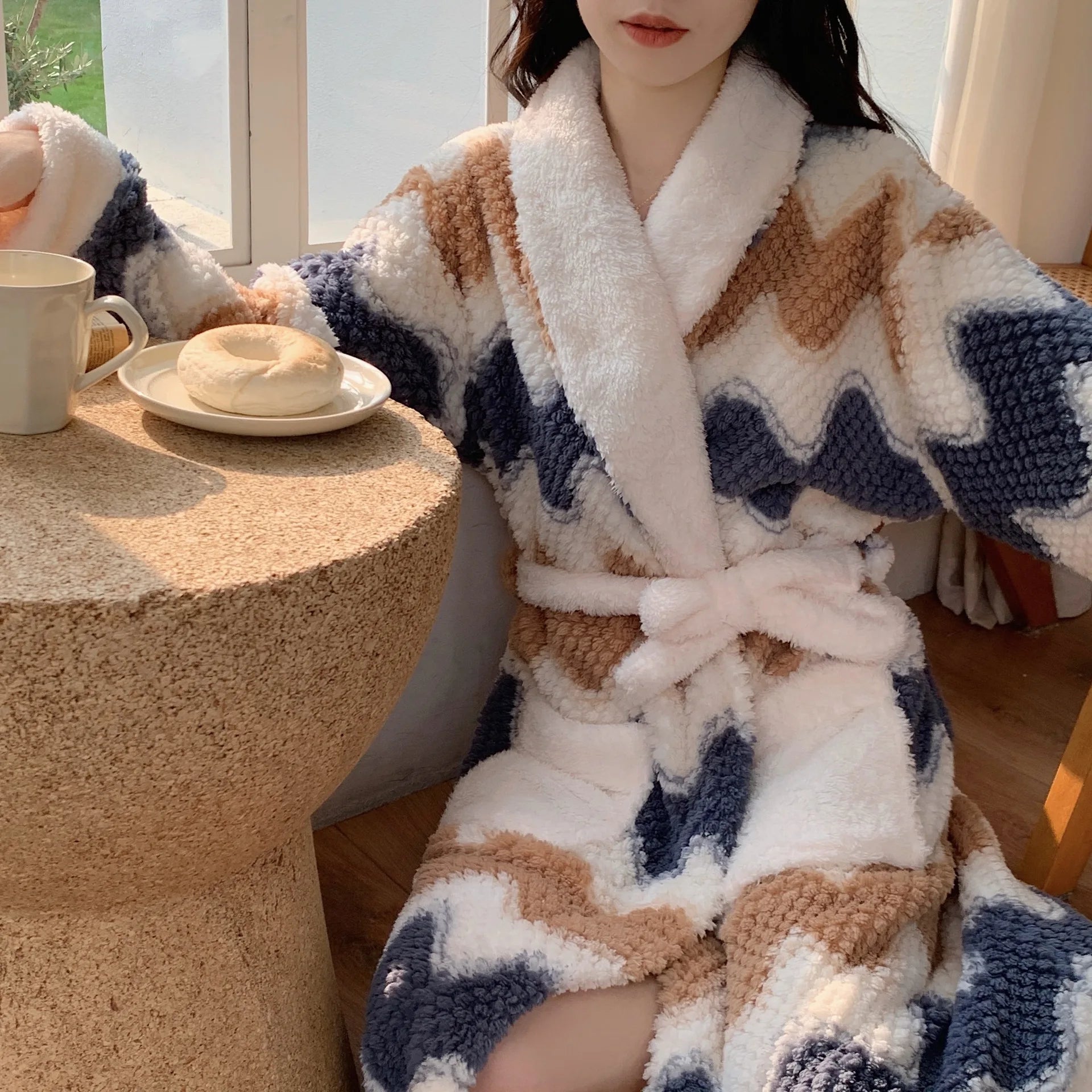 Peignoir Polaire Femme Chaud à Motifs