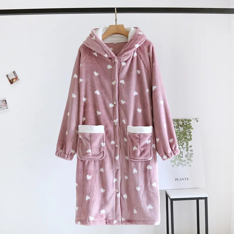 Peignoir Polaire Femme Chaud à Capuches