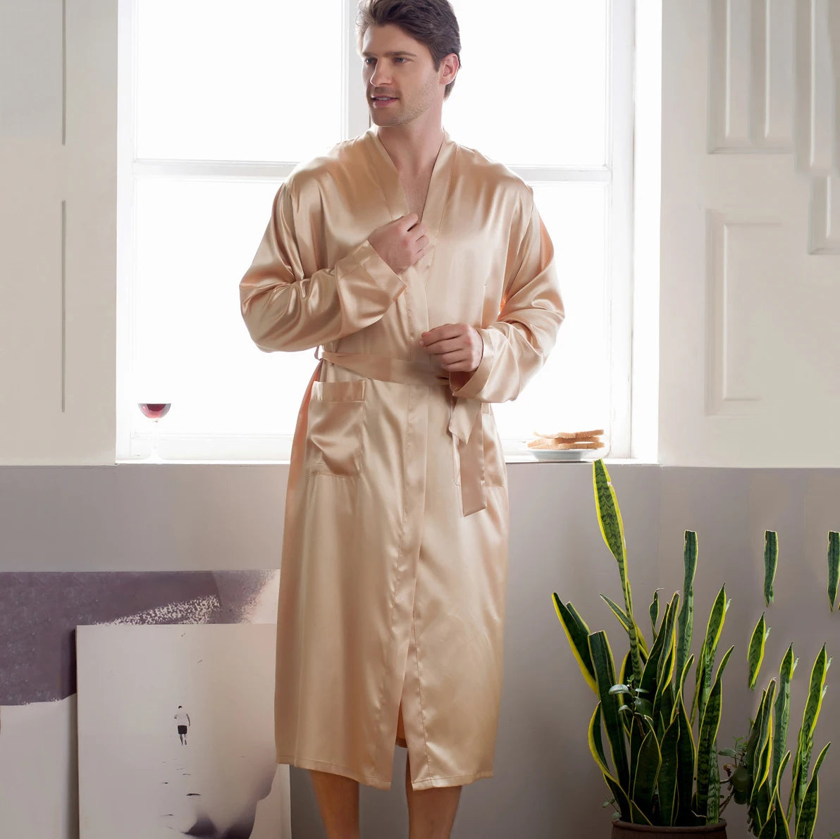Peignoir Luxe Homme Satin Uni Long