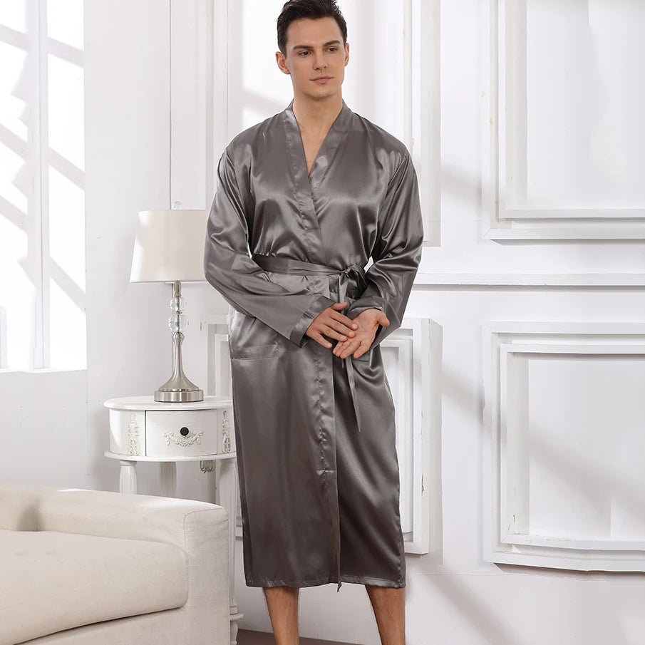 Peignoir Luxe Homme Satin Uni Long