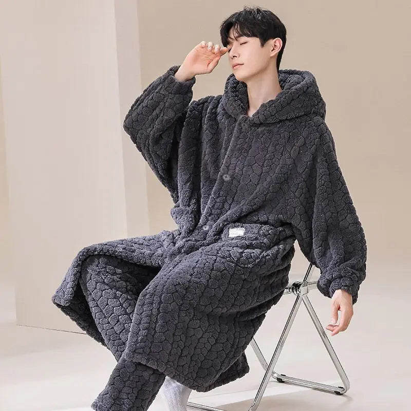 Peignoir Polaire Homme Long Chaud et Doux